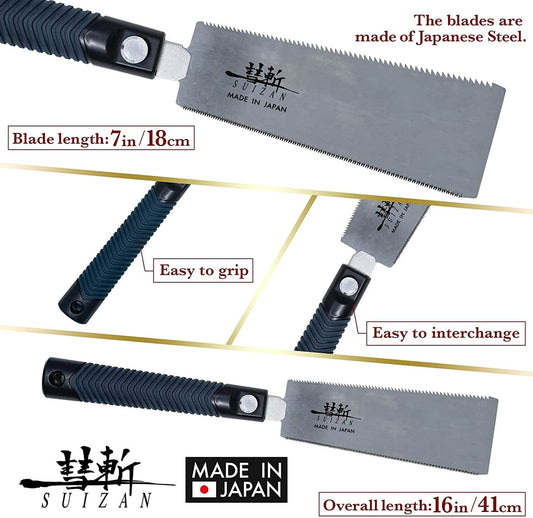 SUIZAN Japanese Ryoba Pull Saw 7 Inch (180mm) Double Edge Hand Saw for Woodworking