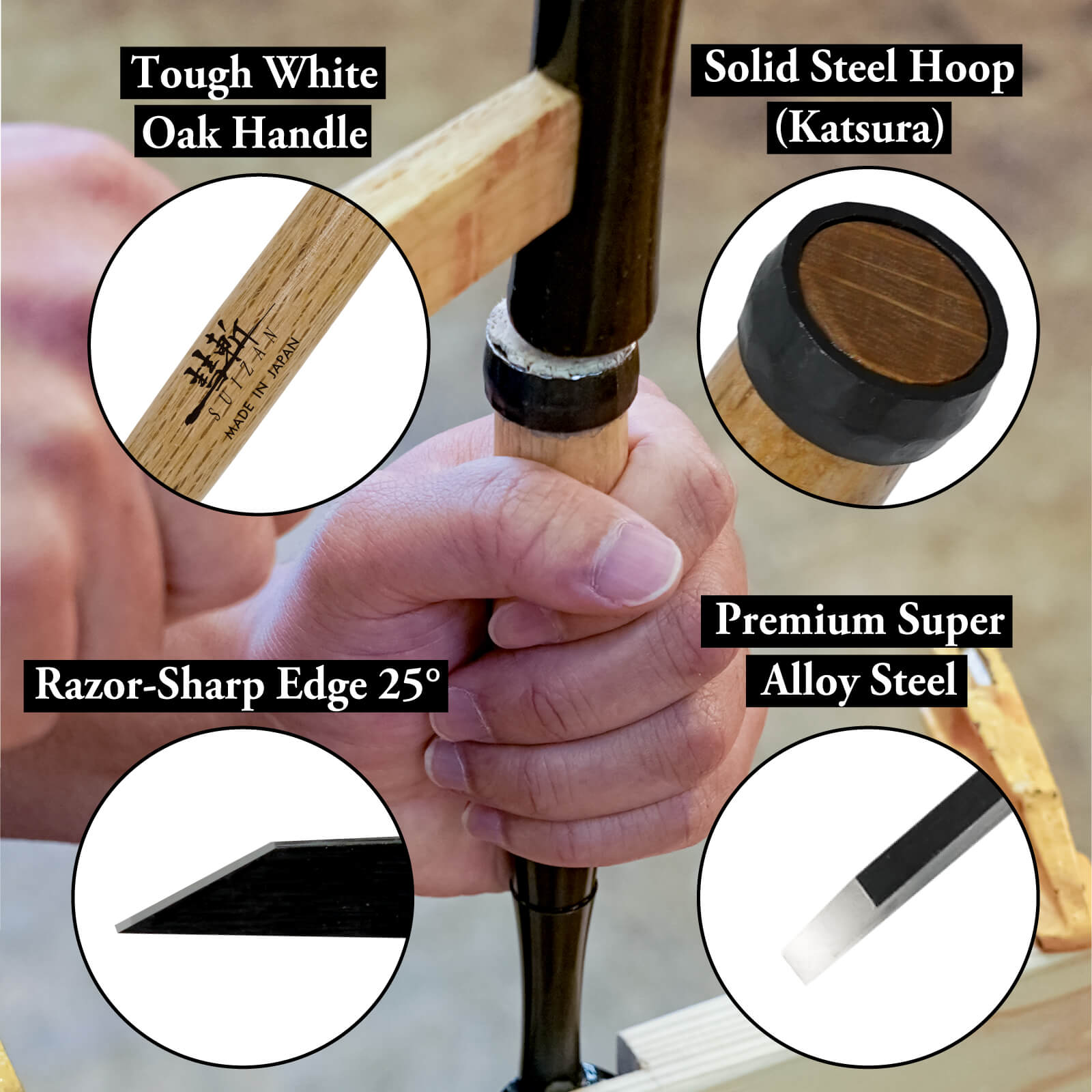 さる SUIZAN Japanese Wood Chisel 1/8 Inch (3mm) Professional Wood