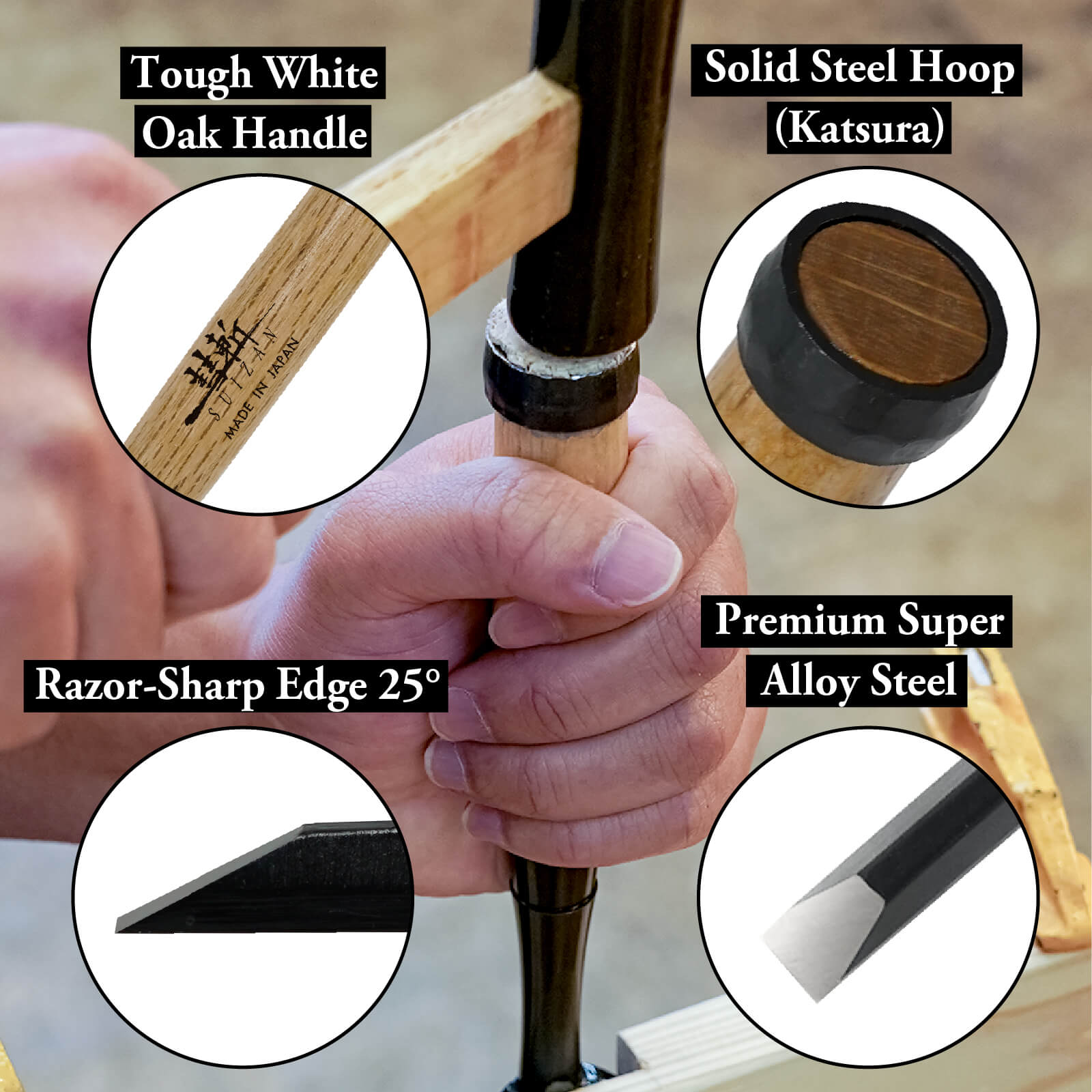 SUIZAN Japanese Wood Chisel 1/4 Inch (6mm) Professional Wood