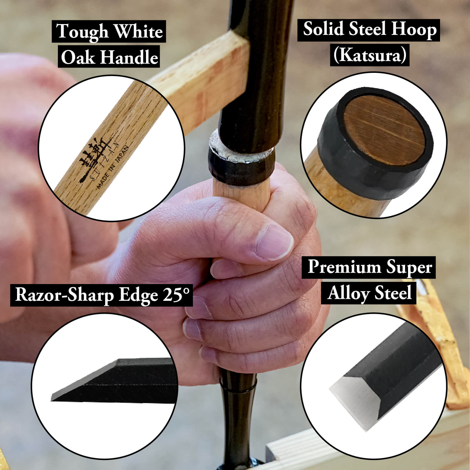 SUIZAN Japanese Wood Chisel 3/8 Inch (9mm) Professional Wood