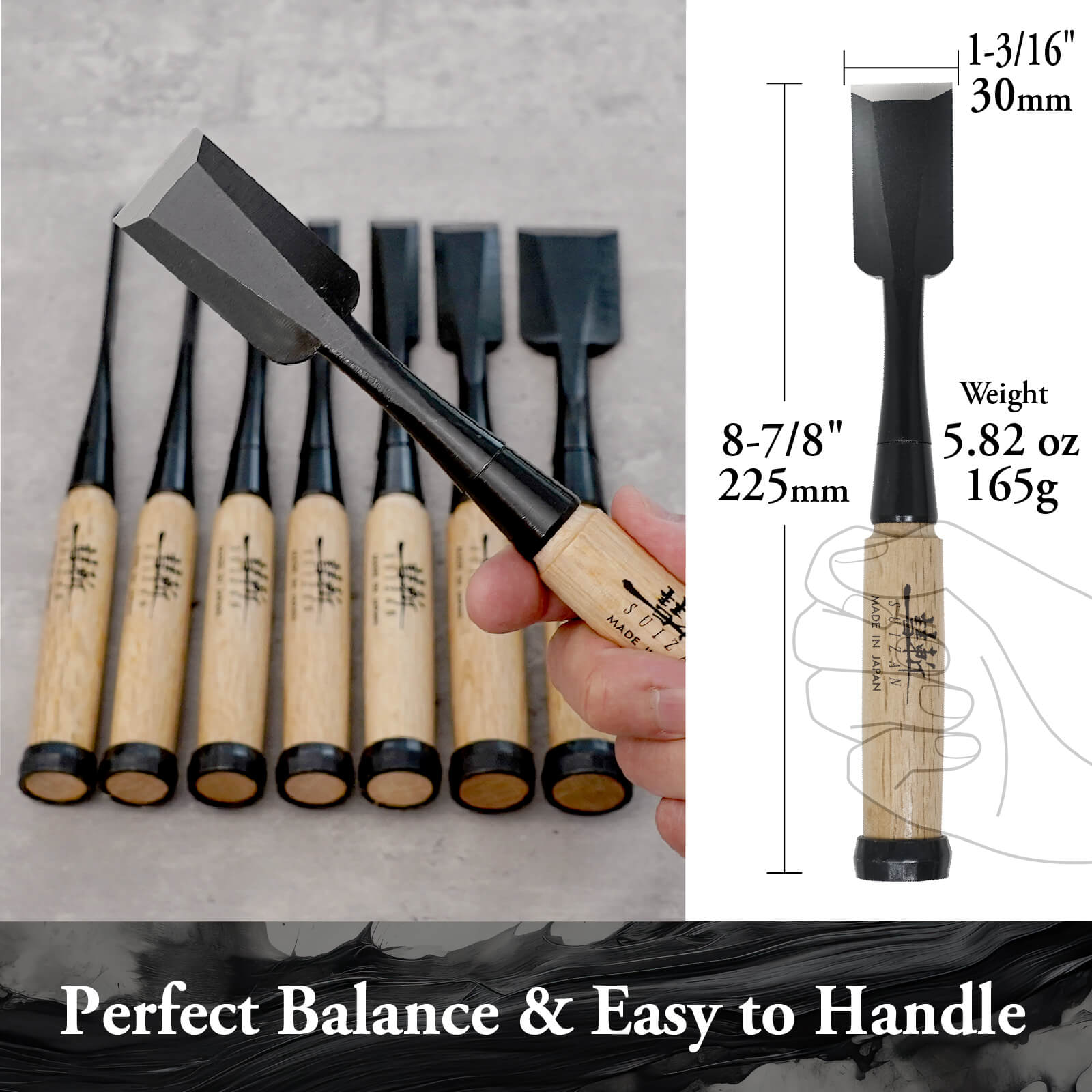 SUIZAN Japanese Wood Chisel 1-3/16 Inch (30mm) Professional Wood