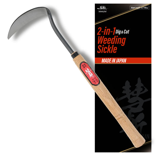 SUIZAN Nejiri Kama 2-in-1 Weeding Sickle 15.8 Inch (400mm) for Root Removal & Grass Cutting
