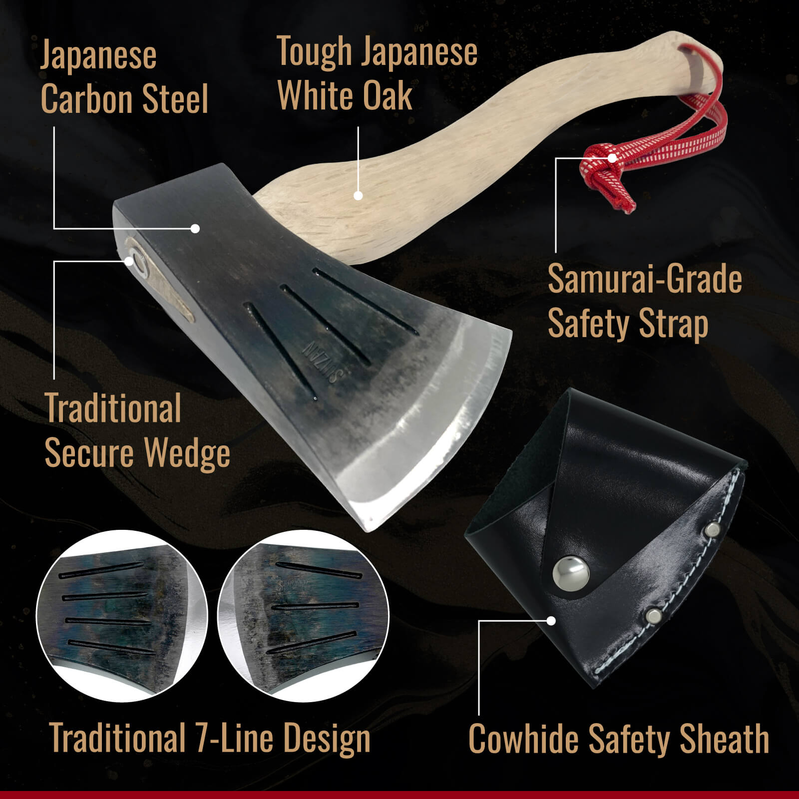 SUIZAN Japanese Hatchet 14 Inch (360mm) - Forged Steel Small Hand