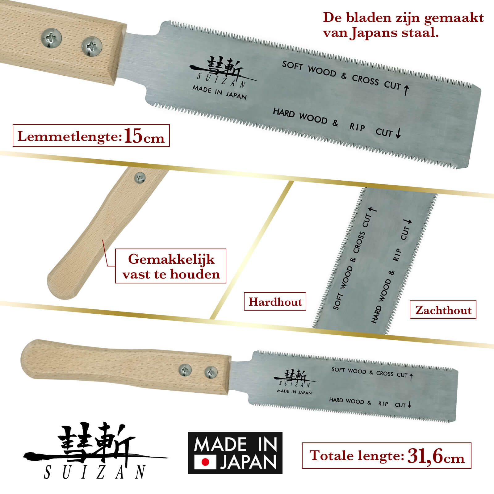SUIZAN Ryoba Zaag met dubbele snede 150mm - Professionele japanse
