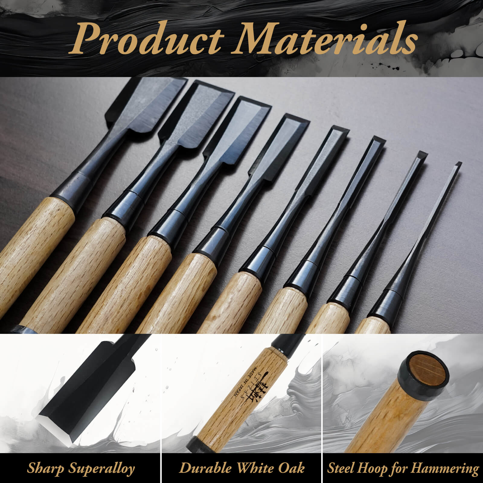 SUIZAN Japanese Wood Chisel 3/8 Inch (9mm) Professional Wood Chisels f ...